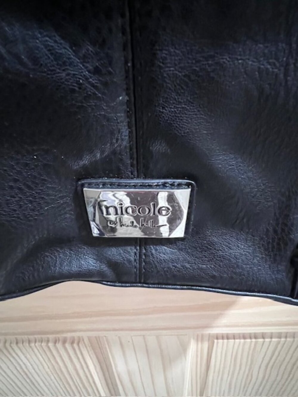 Nicole by Nicole Miller black handbag‎ soft leather satchel whip stitching - Picture 4 of 6